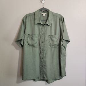 Terra and Sky Lyocell Plus Size Short Sleeve Button Down Olive Green 1X